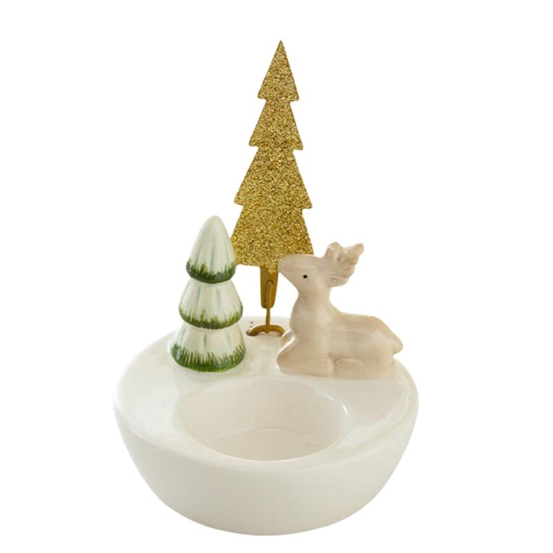 Christmas Ceramic Candlestick Decorative Stand Holiday Table Centerpeice