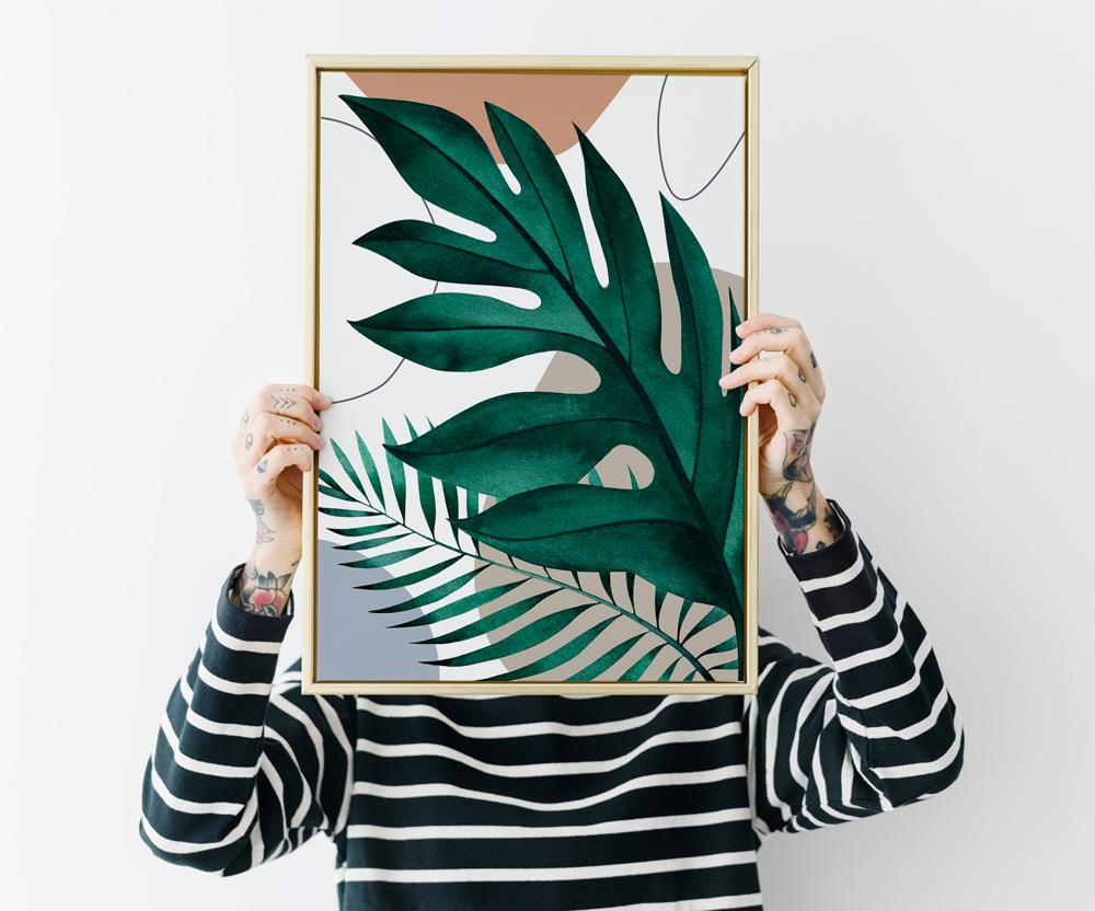 Зеленые листья бохо постер