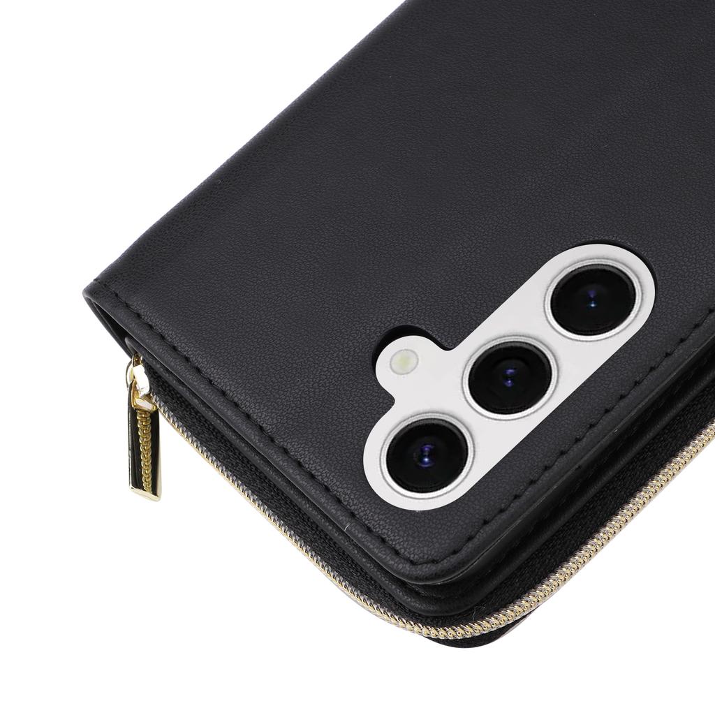 R20 For Samsung Galaxy S24 Case Zipper Leather Phone Cover with 9 Card Slots