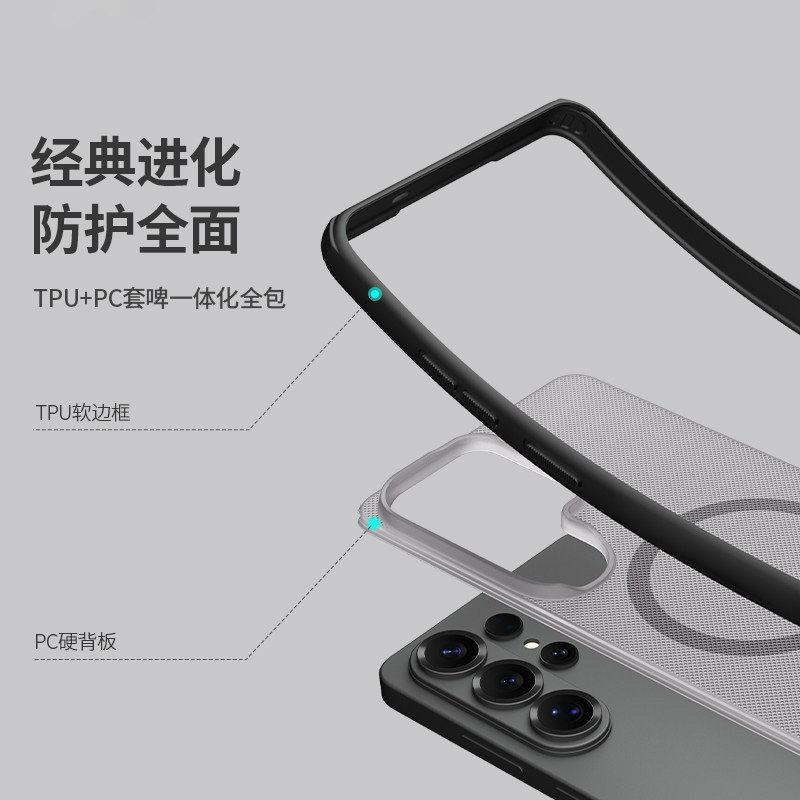 Чехол Для Samsung Galaxy S26 Ultra S25 S24 Для MagSafe Магнитный Матовый Частицы Прозрачный Акрил Ощущение Кожи Жесткая Задняя Крышка