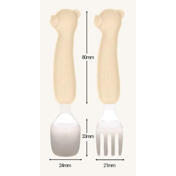 TGM Baby Bear силиконовый Petit нержавеющая сталь ложка + вилка набор Petit Edition, 2 комплекта, бежевый (ложка вилка), случайная доставка (дело)