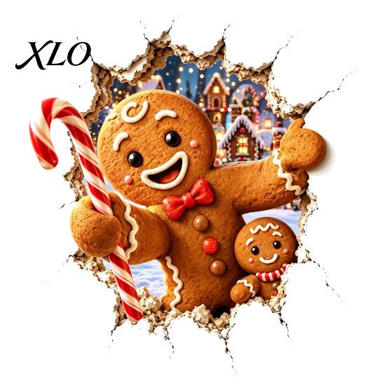 Christmas Party Supplies Break-In 3D Wall Decal, Santa Claus/Deer/Snowman/Elf/Dog/Nutcracker/Gingerbread Man Patterns Window Festive Home Decoration
