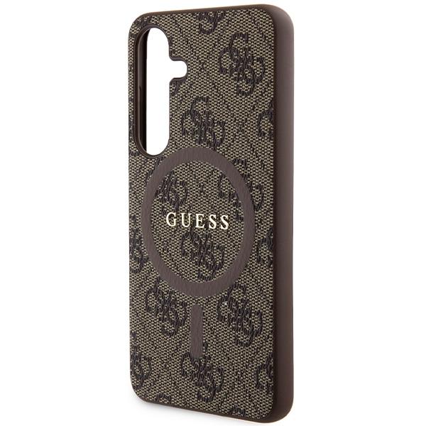 Etui do Samsung Galaxy S24 Guess Leather Metal Logo MagSafe Brązowe