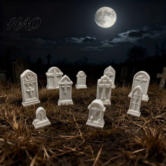 Miniature Garden Gravestone Markers 10Pcs Mini Tombstone, 3D Printed Unpainted Model Kit, Micro Cemetery Graves for Models Diorama Accessories,