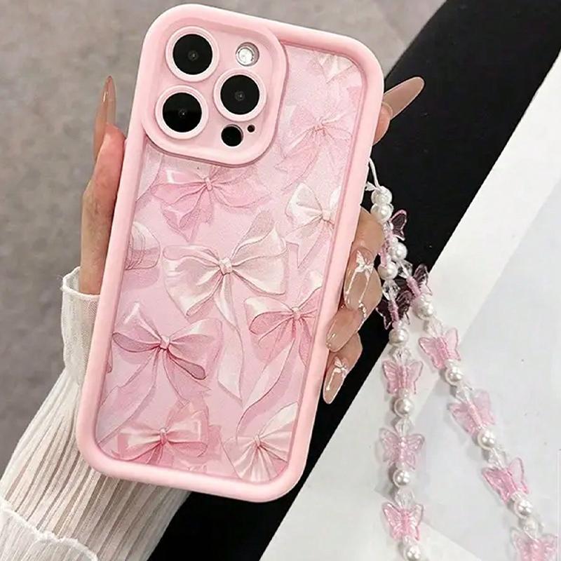 Роскошный чехол для телефона с узором из розовых бантиков для iPhone 17 Air 16 15 14 13 12 11 Pro Max 16E 7 8 Plus с ремешком-шнурком