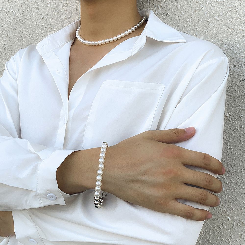 Girl Imitation Pearl Korean Style Bracelet Men Clavicle Chain Fashion Jewelry Necklace Bracelet Set