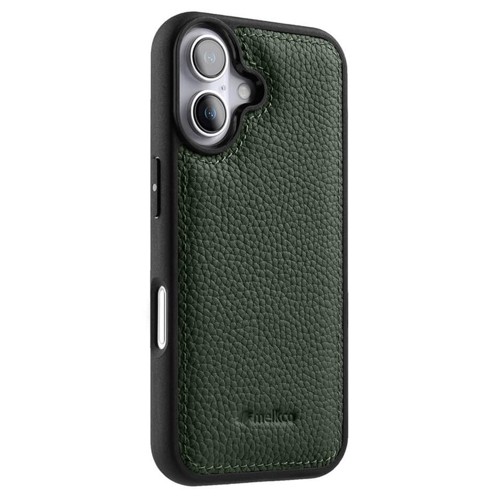 MELKCO For iPhone 16 Plus Case Genuine Cow Leather Coated PC Phone Cover