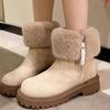 Ботильоны женские из меховой замши на платформе и среднем каблуке, короткие повседневные туфли из плюша и хлопка 2024 года, теплая зимняя обувь Zapatillas Lady