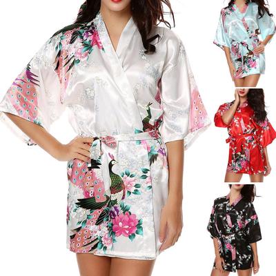 Шелковый королевский женский халат с цветочным принтом, сексуальное свадебное платье, одежда для сна, ночная рубашка, кимоно, халат