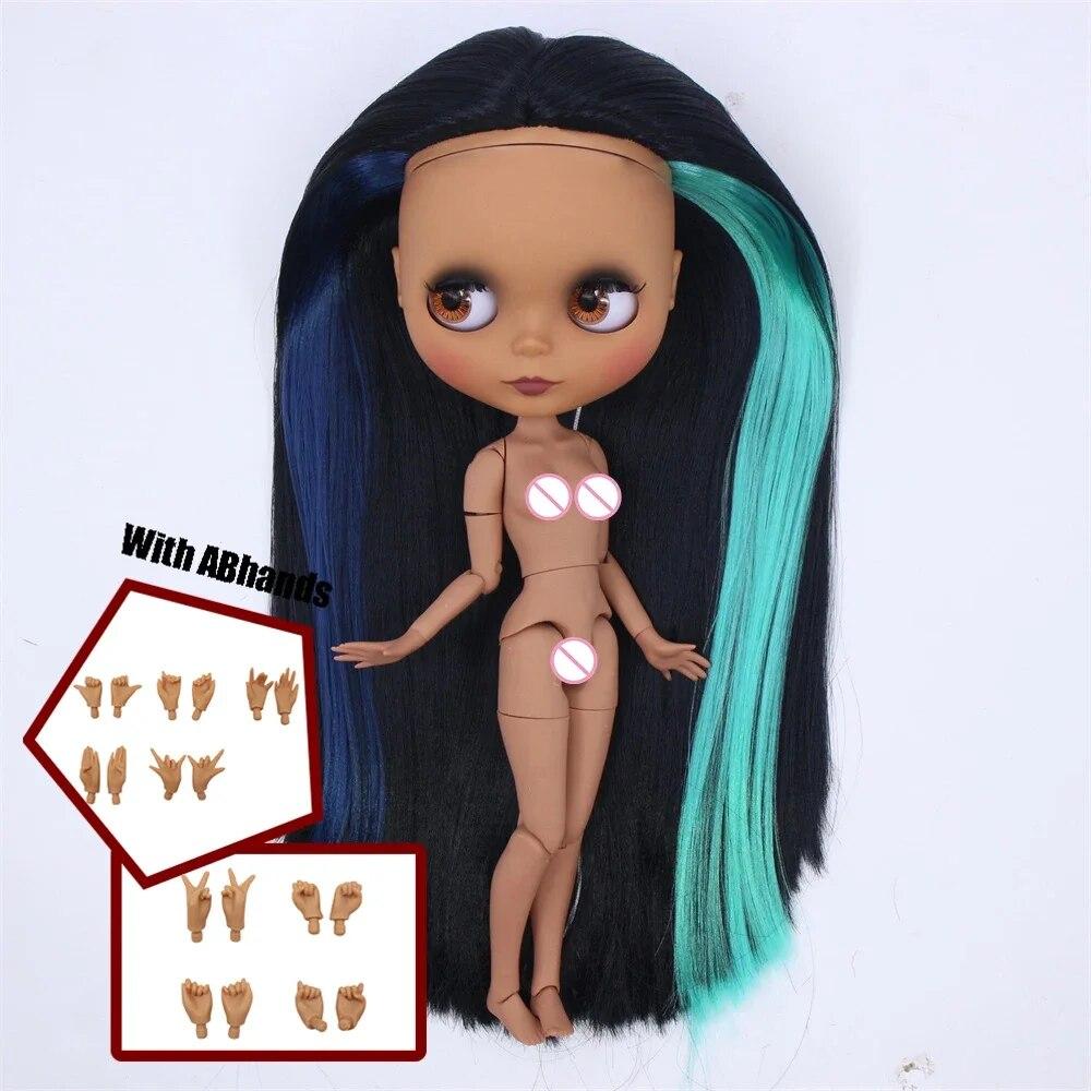 ICY DBS Blyth Doll Ball Joint Body Colorful Hair Black Skin Matte Face Nude Doll and Set Doll Dress Up Game Gift Fot Girl