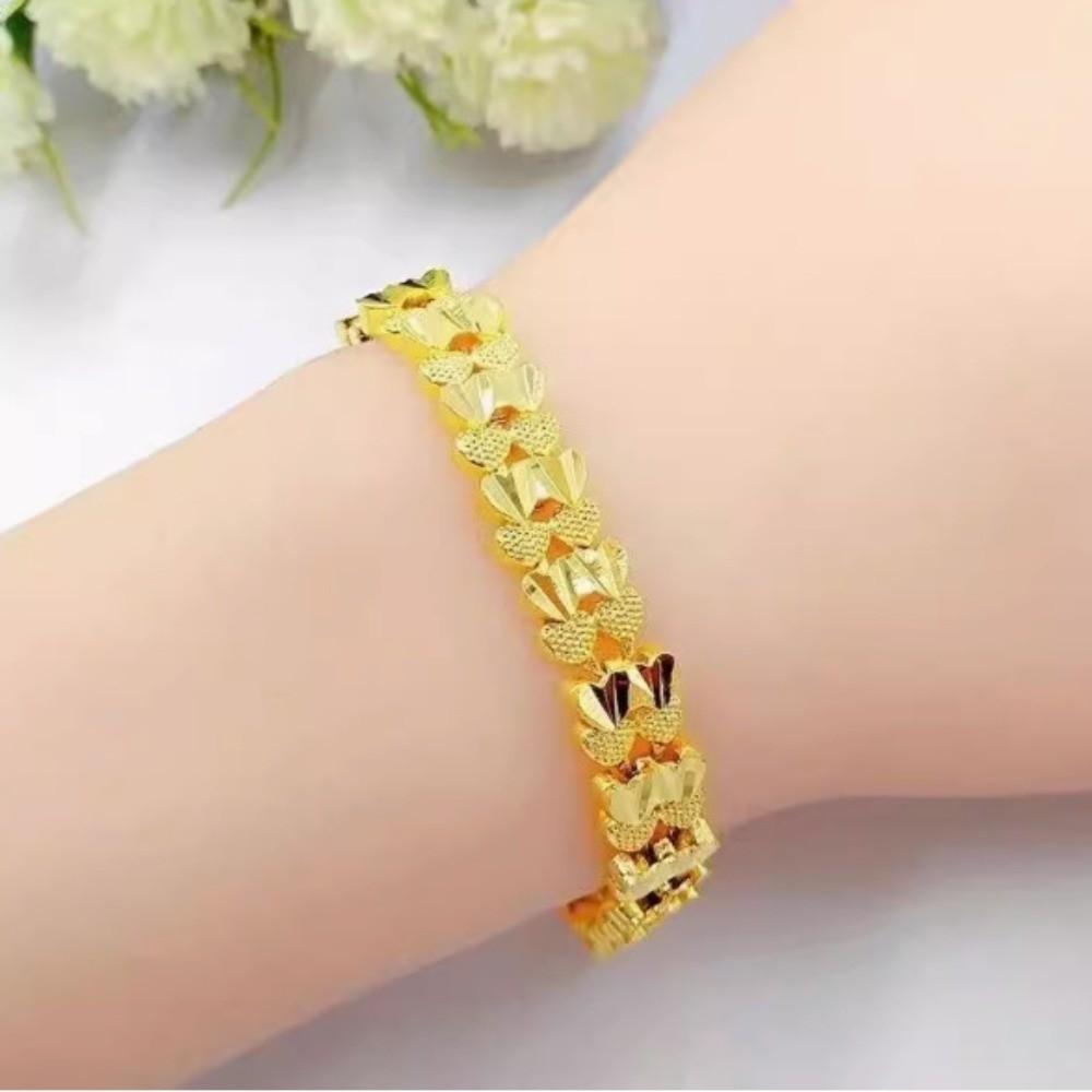 Delicate Love Heart Golden Bracelet Alloy Flower Hollow Bracelet Ornaments Hand Chain Chinese Style Bangles Ladies