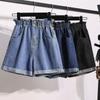 S-5XL Women Denim Shorts Summer High Waist Solid Color Loose Wide Leg Jean Shorts Casual Female A-Line Pants