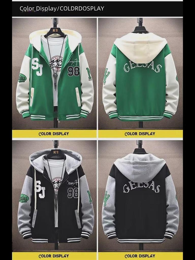 Осенний молодежный кардиган на молнии с цветными блоками 2023 года для учеников младших классов средней школы - тонкий мужской свитер-куртка