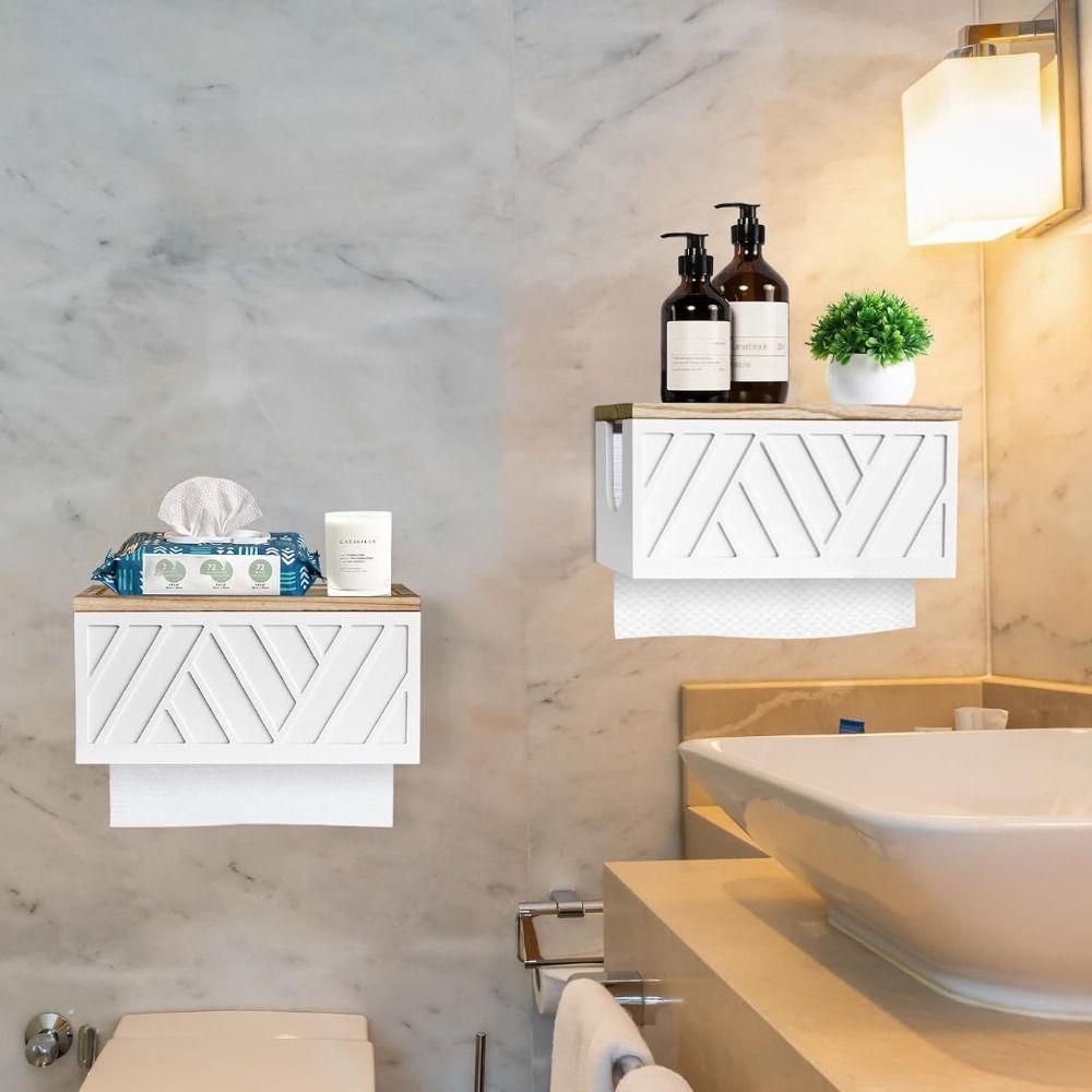 Wall Mount Tissue Holder with Cover Bathroom Shelf Convenient Roll Paper Rack Kitchen