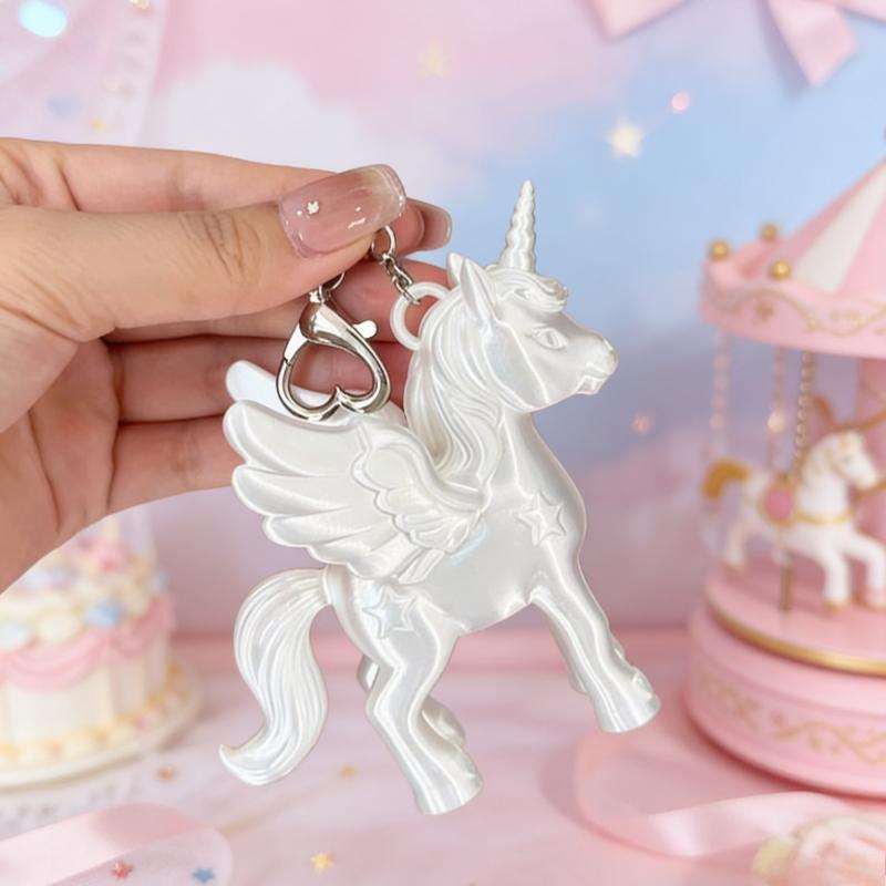 Korean Fashion Pink Unicorn Pegasus Keychain 3D Printed Cute Bag Charm Heart Clasp Backpack Pendant Women Keyring Gift for Girls