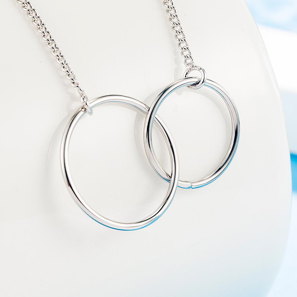 Silver-plated Necklace, Round Ring Pendant, Popular Double-ring Fashion Korean Version of The Collar Pendant, Cute Double-ring Necklace.