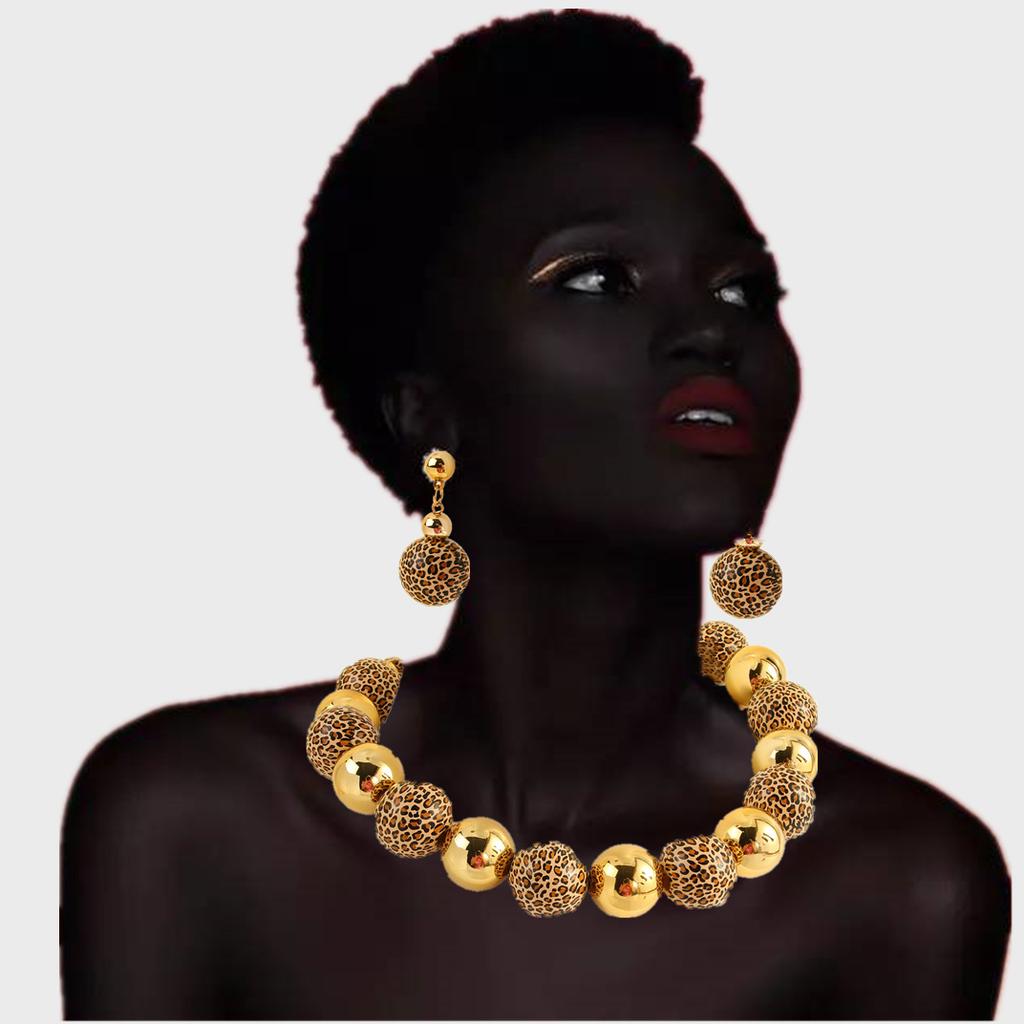 Леопардовый принт круглые бусины пэчворк ожерелье серьги для женщин ювелирные аксессуары