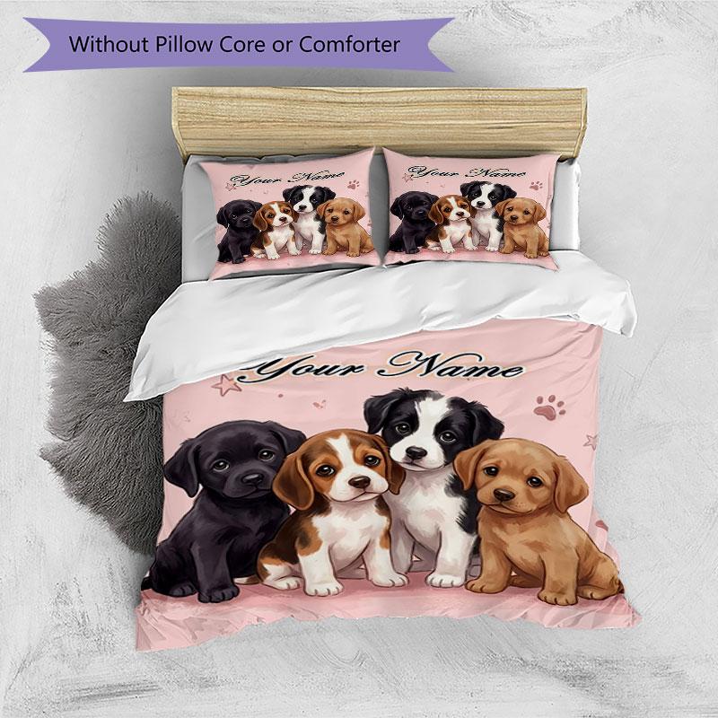 3PC Custom Name Puppy Love Card Bedding Set Duvet Cover Closure Includes 1 Duvet Cover & 2 Pillowcases for Bedroom
