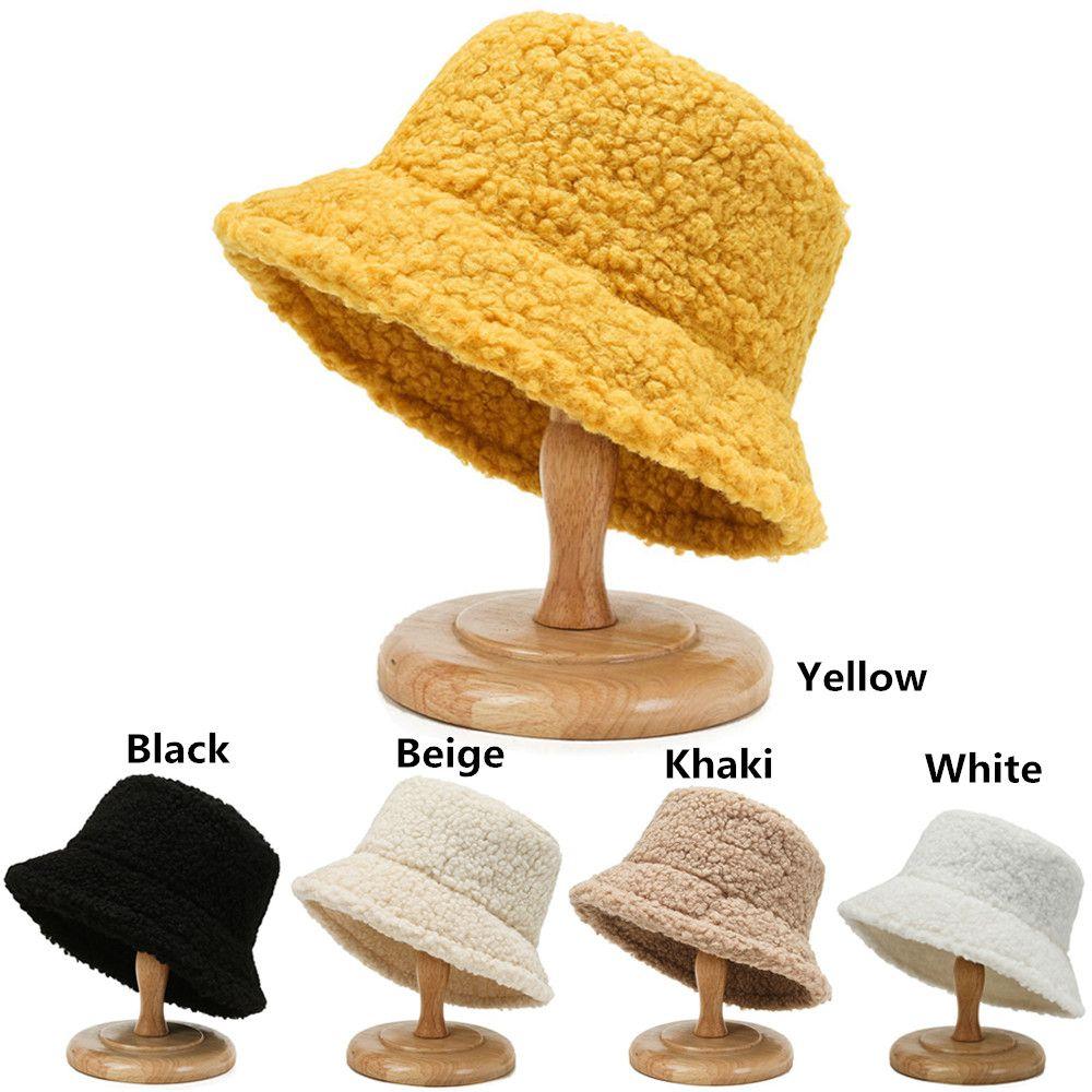 Winter Casual Lamb Wool Soft Fisherman Cap Panama Hat Bucket Hat Sun Cap