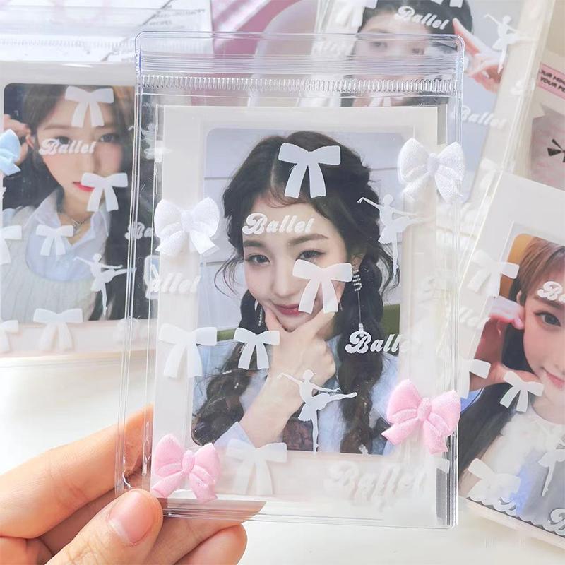 50 шт. Ins Ballet Style Photocard Protector Kpop Bowknot Print Самоклеящиеся пакеты Opp для карточек Подарочная упаковка Самозапечатывающийся пакет