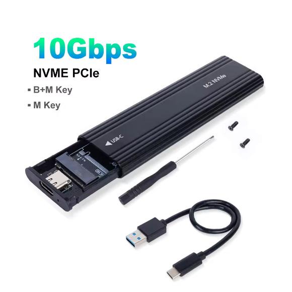 NVME M.2 Solid State Drive External Enclosure 2230/2242/2260/2280 M.2 To USB C 10Gbps SSD Aluminum Case Type A+C for M/M+B Key