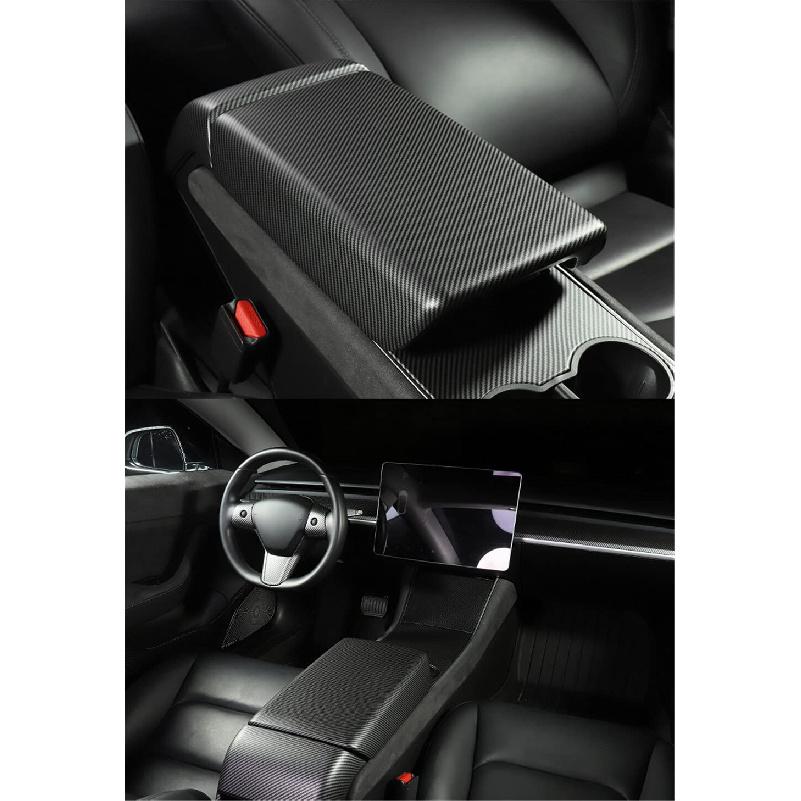 Matte Carbon Fiber Center Console Armrest Box Cover For 2017-23 Tesla Model 3 Y