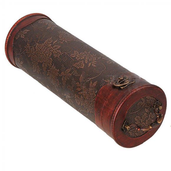 Cylinder Vintage Retro Wooden Vintage Wine Bottle Storage Gift Box Case Holder