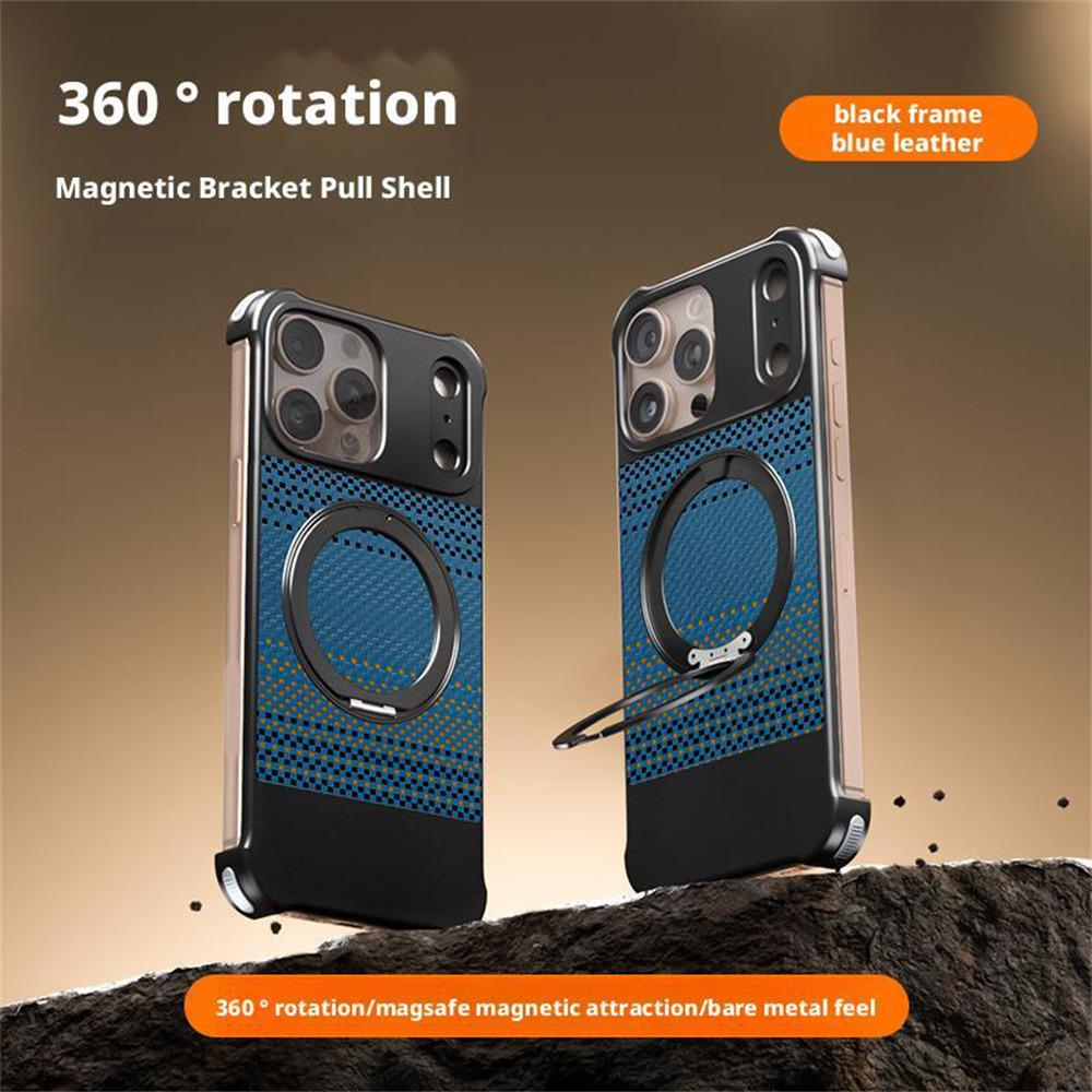 Магнитный чехол для iPhone 14 Pro Max, безрамочный, текстура углеродного волокна, ПУ, металлическая крышка для телефона с подставкой