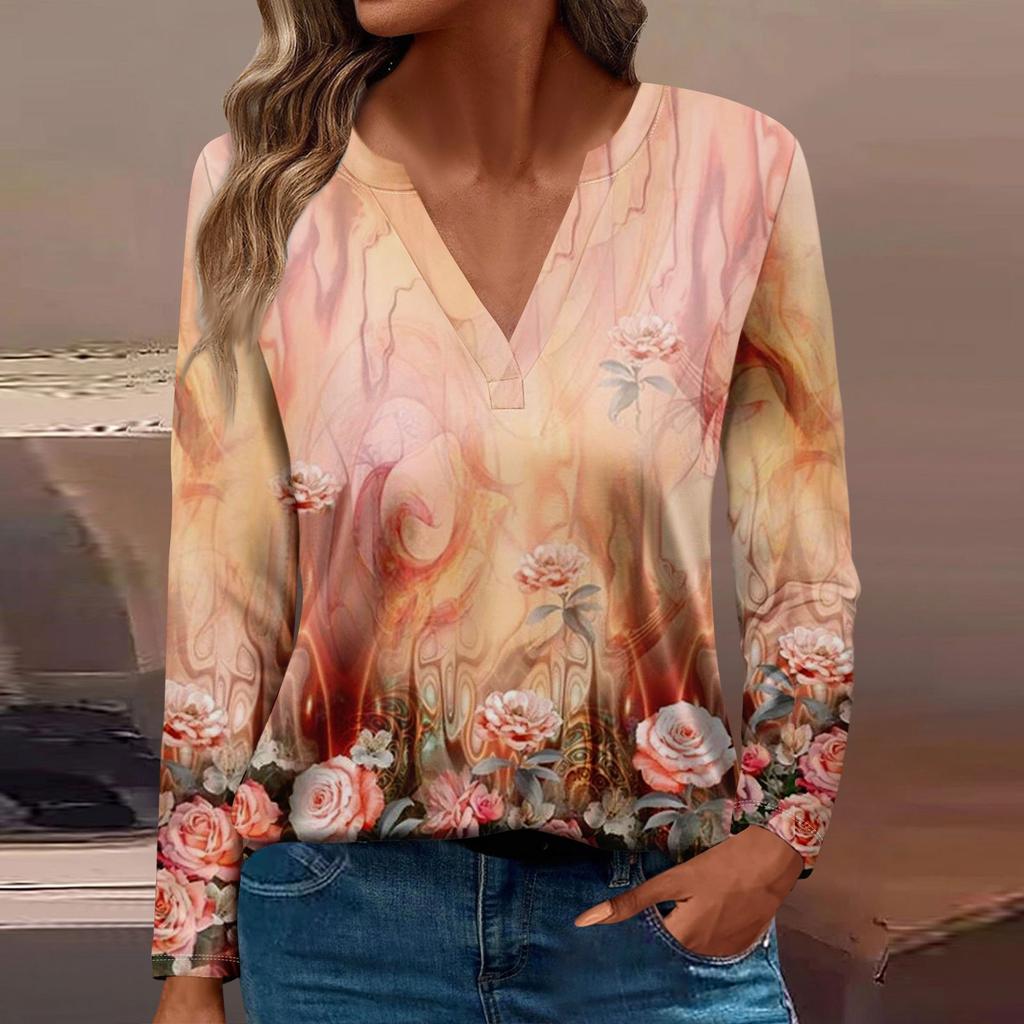 Women's T Shirt Tee Printed Long Sleeve Daily Weekend Fashion Basic V Neck Regular Top