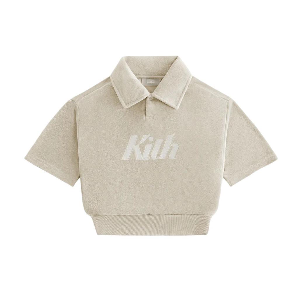 Kith Oversized Terry Letter Versatile Comfortable Short Sleeve Polo Shirt Kids Tops Khaki KHK030534-208