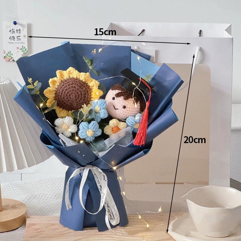 Crochet Bouquet Graduation Flower Gift Hand-woven Sunflower Bouquets Graduation Finished Crochet Flower Birthday Gift