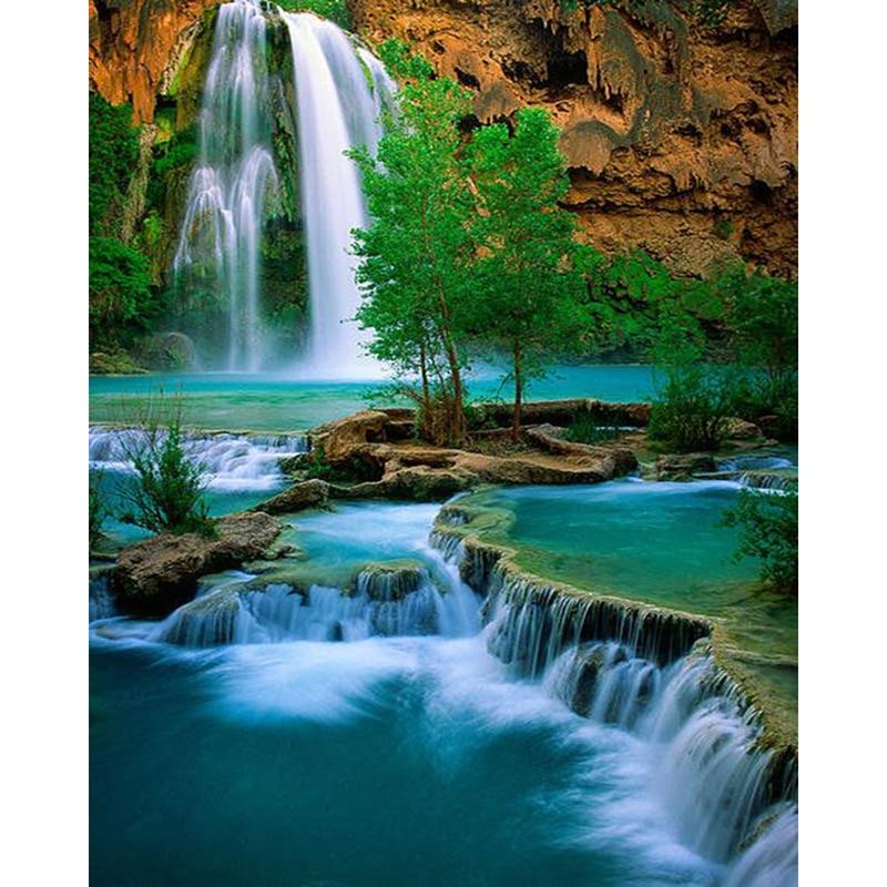 DIY 5D Алмазная картина Водопад Пейзаж Вышивка крестом Полный круглый дрель Пейзаж Алмазная вышивка Мозаика Домашний декор