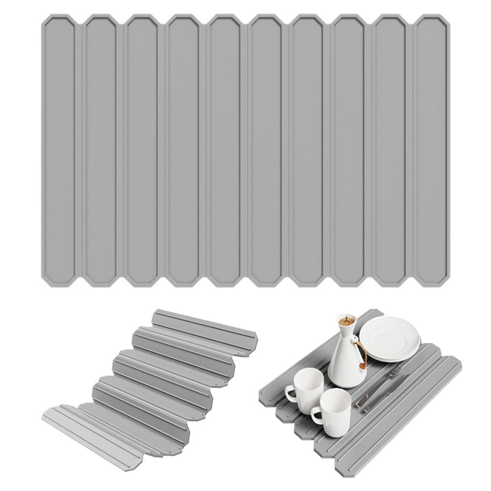 Collapsible Kitchen Drying Mat Quick-drying Countertop Drain Tray Utensil Storage