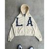 ZYLLO Y2k Harajuku Retro Trendy Brand Letter Embroidery Oversized Swetshirt Women High Street Fashion Loose Zipper Hoodie