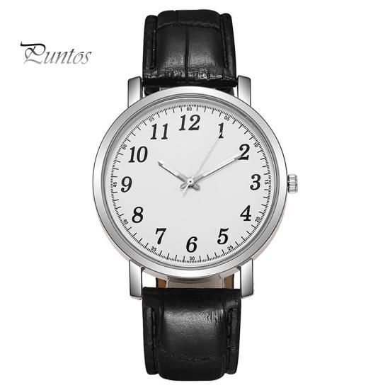 Couple Watch Round Battery Operated Faux Leather Strap Elegant 3-Hand Birthday Gift Adjustable Men Women Quartz Wrist Watch Fashion Jewelry