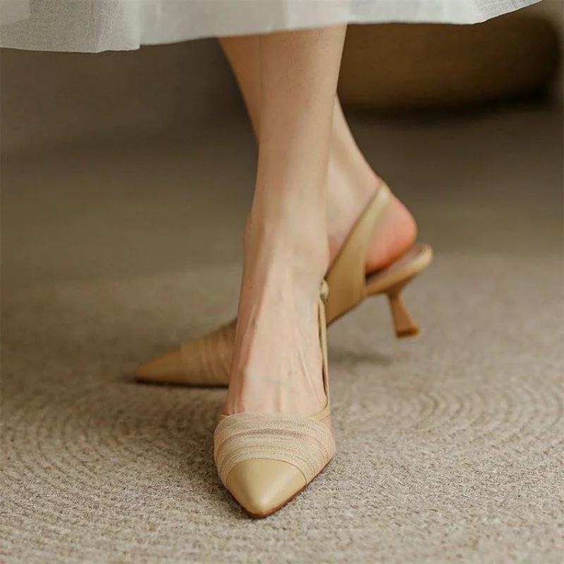 Для вечеринок и свадеб лето 2024 сандалии женские с острым носком женская обувь кружева со средним каблуком обувь шикарная элегантная повседневная H