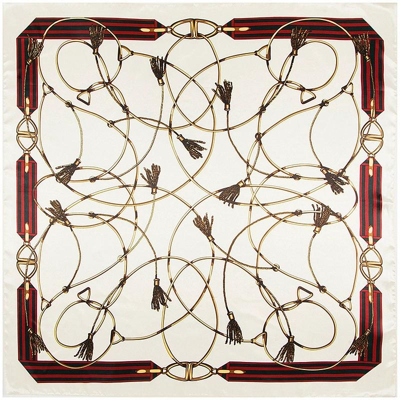 90*90cm Noble Temperament Tassel And Chain Printed Small Scarf Luxury Foulard Hijabs For Women