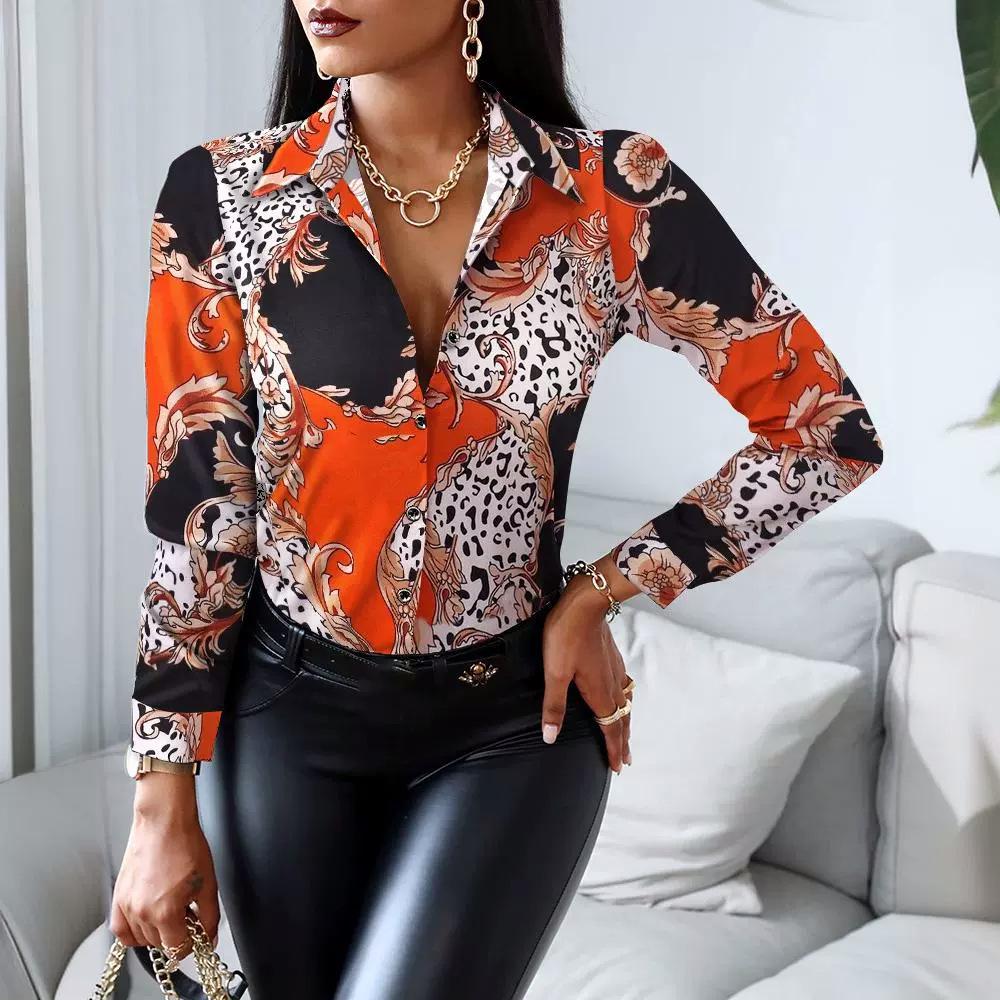 Рубашка с длинным рукавом и V-образным вырезом в стиле ретро в стиле колор-блок 2021 года осень/зима