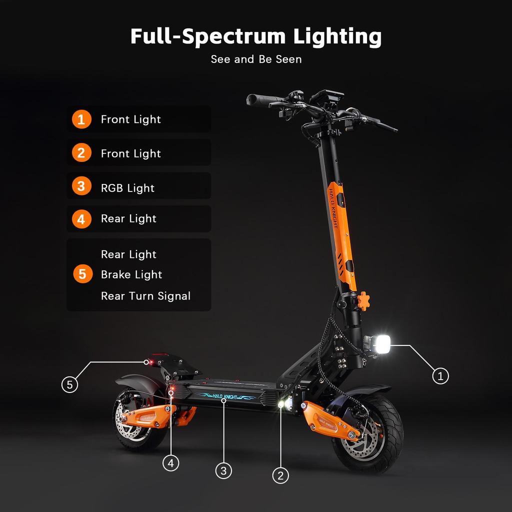 Электросамокат Halo Knight T102 10-дюймовые колеса Мотор 1200 Вт Аккумулятор 52 В 21 Ач Максимальная скорость 50 км/ч Максимальный запас хода 45 км Двойная подвеска