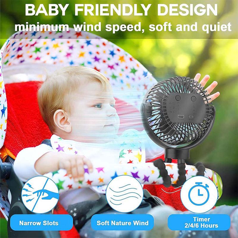 F3 Ultra-Quiet Brushless Portable Clip on Fan Rechargeable Camping Fan and Baby Stroller Fan with Soft LED Light for Car Use