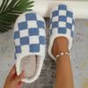 New Winter Women Slippers Checkerboard Chic Slippers With Ultra-Soft Plush Lining Cotton Slippers