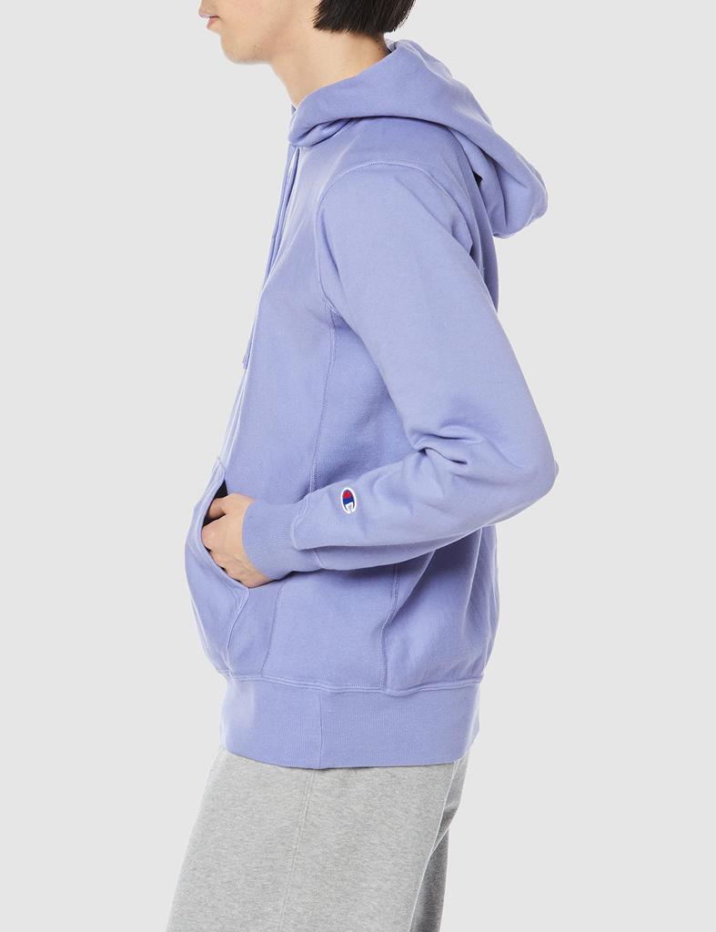 Champion Reverse Weave Hooded Fleece Long with Embroidered Dull Size S Men's C3-T110 Sweatshirt, Lining, Sleeve, 100% Cotton, 10oz, Logo, Purple,