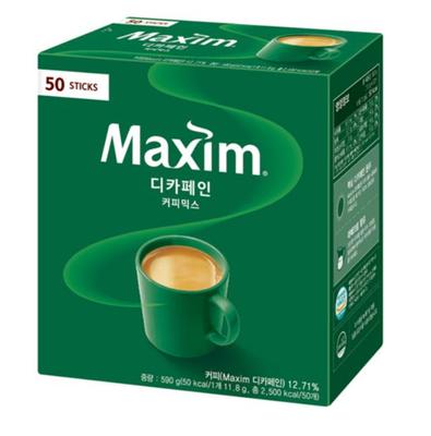 Maxim Смесь кофе без кофеина – 50 стиков | Корейский растворимый кофе 3-в-1 | Без кофеина, насыщенный вкус