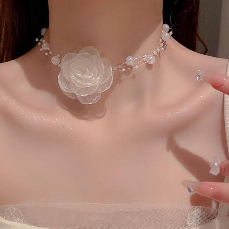 Романтическое колье-чокер с цветочным жемчугом, женское ожерелье-цепочка с цветком