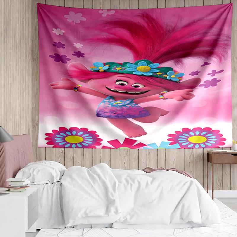 Trolls Print Tapestry, Backdrop, Easy Setup, Ideal for Bedroom, Office & Living Room, with Aesthetic Wall Hanging Decor.