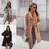 2024 Autumn/Winter European & American Women's Wool Coat with Solid Color Straps - Medium To Long Length