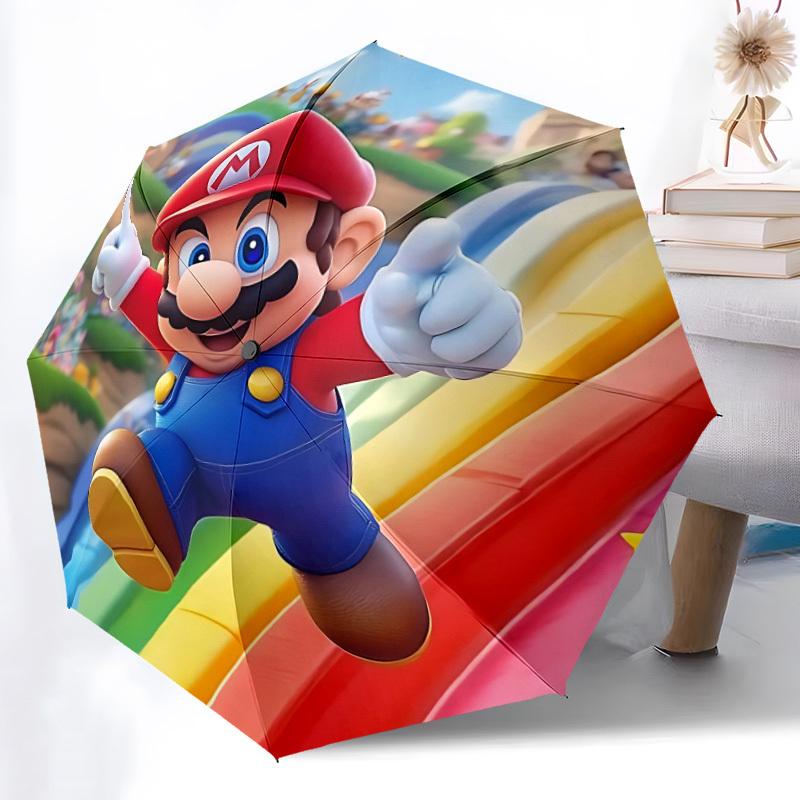 1pc Mario Adventure Automatic Open/Close Folding Umbrella, Windproof 8 Rib Construction, Lightweight Travel Umbrella,0903224