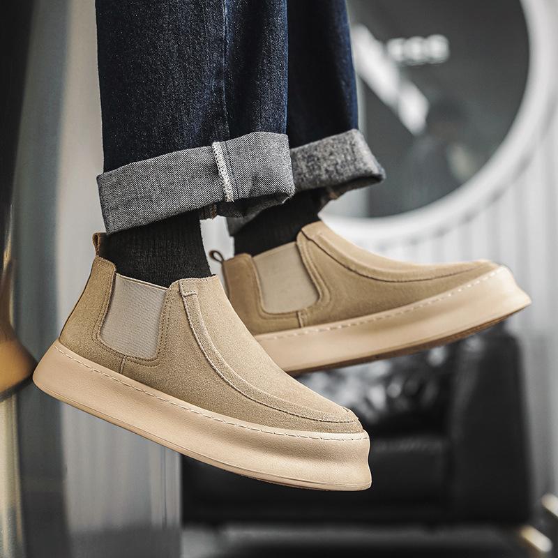 2024 New Men's Thick Baseplate Shoes Casual Fashion Trend Cowhide Sports Shoes Youth Versatile Men's Shoes 1202-J