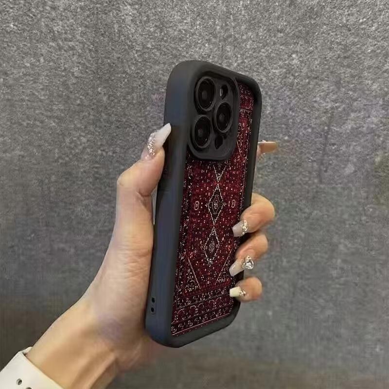 Чехол для телефона Винтажный Красный Ковровый Дизайн Для iPhone 17 16 Pro Max 11 13 12 14 15 Plus XS Max XR X 16E 17E Ударопрочный Чехол