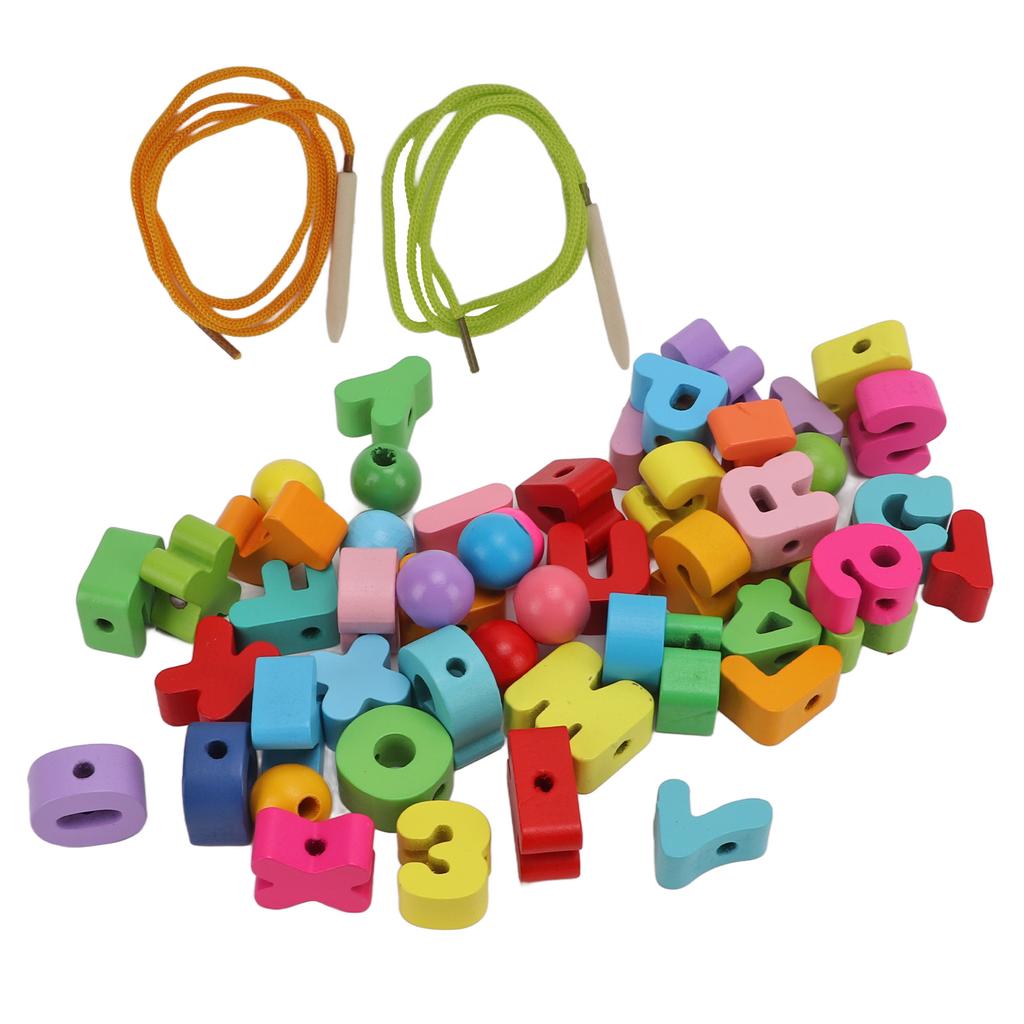 51Pcs Alphabet Lacing Beads with Strings Hand Eye Coordination Glossy Surface Light Lacing Letters